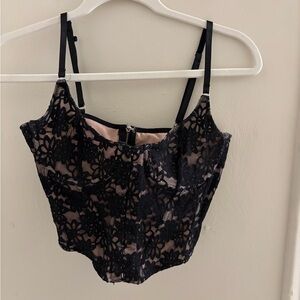 White Fox Boutique Black Lace Crop Top with Nude Underlay